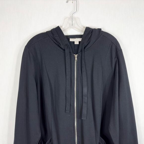 Woman Within‎ 18W 20W Jacket L Full Zip Black Pockets Hooded Jersey Knit 1439 - Picture 3 of 8